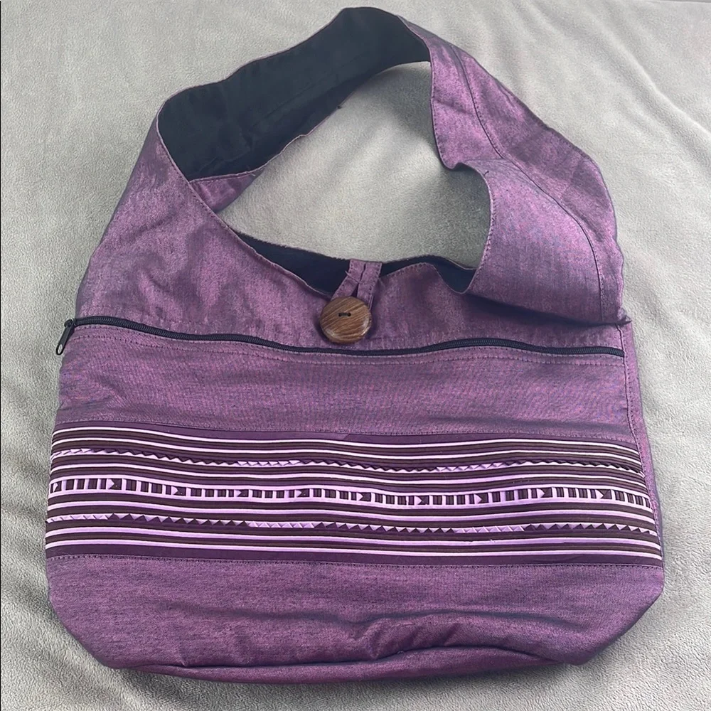 Purple Thailand Fabric Bag Wooden Button Detail